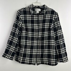 Maggie Barnes 100% Wool Houndstooth‎ Blazer Jacket Full Zip Size 20W Black White